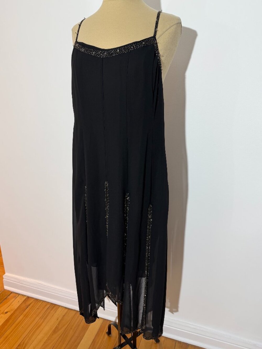 Joseph Ribkoff Vintage Black Beaded Chiffon Slip Dress
